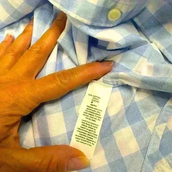 Gap Gingham Button Down S Coastal Blue Check Shirt Nautical Boyfriend Fit - Picture 5 of 12